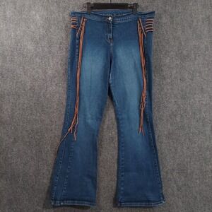 Watch L.A. Fringe Lace Up Flare Jeans Womens Blue 34x30 Boho Hippie Retro Disco